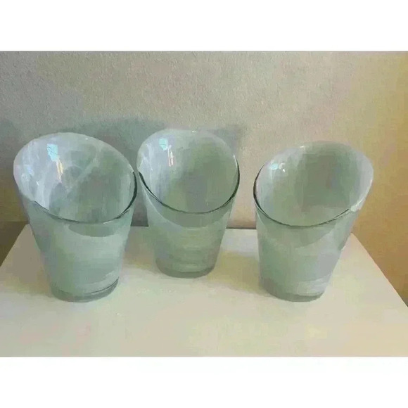 3  Light Blue white green Free Flow recycled glass ART VASE Lg Slant Modern - Picture 1 of 6